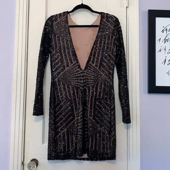Sexy, black, open back sequin Dress - Picture 2 of 5